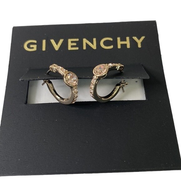 Givenchy Rose Gold Tone Crystal Small Hoop Earrings Saddleback Closure - Picture 3 of 7